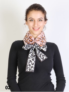 Leopard Plush Scarf W/ Silk Ribbon